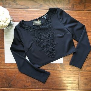 Express Long Sleeve Lace Front Crop Top